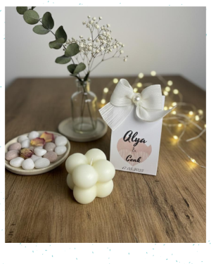 Nikah, Nişan ve Söz Hediyeliği-Özel Tasarım Kutulu Mini Bubble Mum