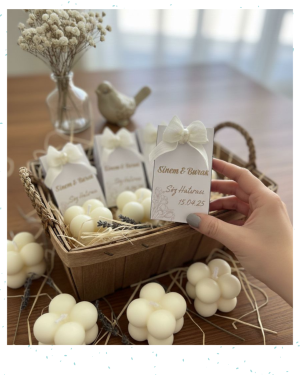 Nikah, Nişan ve Söz Hediyeliği-Özel Tasarım Kutulu Mini Bubble Mum