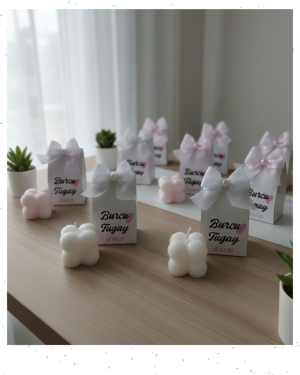 Nikah, Nişan ve Söz Hediyeliği-Özel Tasarım Kutulu Mini Bubble Mum