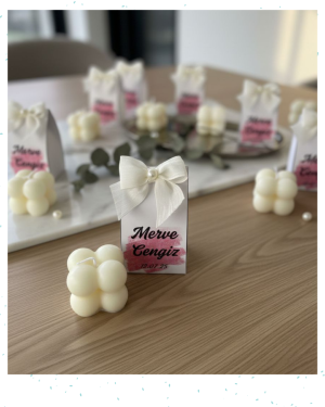 Nikah, Nişan ve Söz Hediyeliği-Özel Tasarım Kutulu Mini Bubble Mum